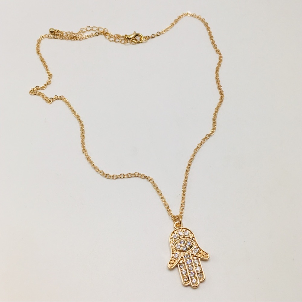 Rose gold Hamsa charm necklace crystal chain - Picture 4 of 8